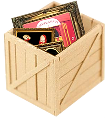 Caisse avec des cadre du spectacle 